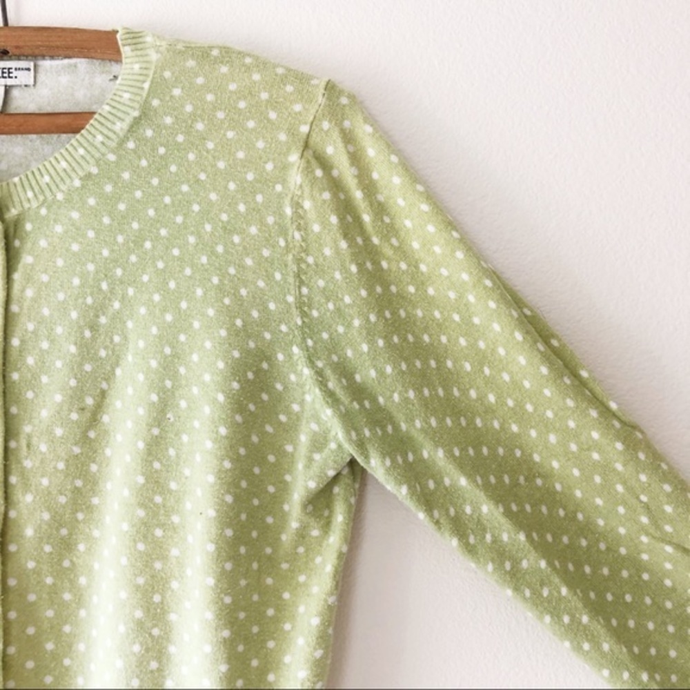 Cherokee Green polka dot print knit button cardigan sweater lightweight M - Picture 3 of 4